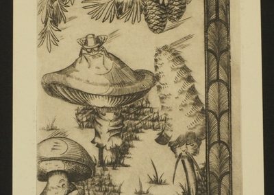 Estampe champignons gravée sur cuivre et imprimée à la main. Chaque impression est unique et numérotée.